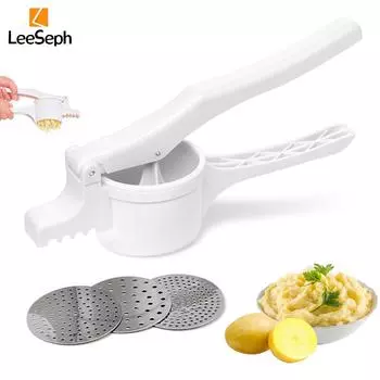 Картофельный пресс Leeseph с 3 сменными дисками из нержавеющей стали, ручная картофеледавилка, кухонный инструмент для фруктов, овощей белый