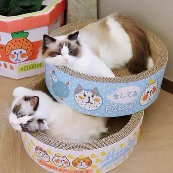 Картонная когтеточка для кошек 2 в 1, круглая картонная кровать для кошек, кошачья царапина, чаша для домашних кошек, гофрированная шезлонговая кровать, защита для мебели и обучающая игрушка 45.5x45.5x16cm синий