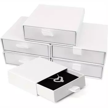 Картонная шкатулка для украшений из 5 предметов, 3,5 X 3,5 X 1,18 дюйма (9 х 9 х 3 см) Подарочная коробка для ювелирных изделий, для ожерелья, кольца, серьги, витрина 5pcs белый