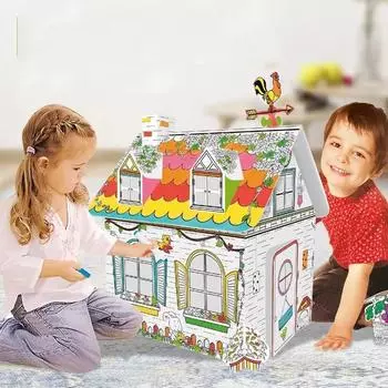 Картонный домик 1 шт детские игрушки ручной работы граффити модель раннего образования образовательные бесплатные граффити учебные пособия
