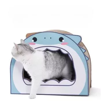 Картонный домик для кошек, когтеточка для кошек, картонный домик с мультяшным внешним видом, гофрированная коробка для когтеточки для кошек, домик для кошек, убежище своими руками 50x29x40cm оранжевый