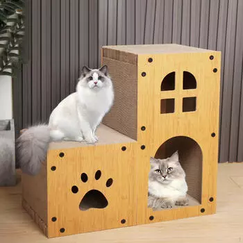 Картонный домик для кошки Двухслойная когтеточка Пещера Удобная Универсальная Защита для мебели для 45cm