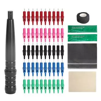 Картридж для тату-практики, алюминиевый сплав, ручка-ручка, 50 шт., шариковые ручки, розовые, черные, красные