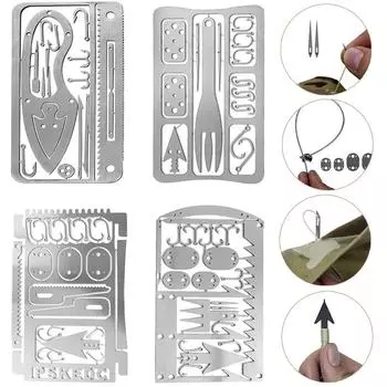 Карты для инструментов для выживания на открытом воздухе, карты из нержавеющей стали для охоты и рыбалки, принадлежности для кемпинга, многофункциональные портативные принадлежности для аварийного выживания A