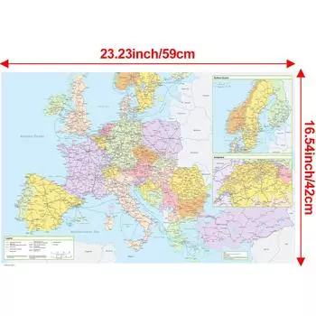 Карты на английском языке - Европейские карты - Маршрутные карты, Без рамки, Образовательный плакат для домашнего офиса, Товары для путешествий/образования 59*42cm