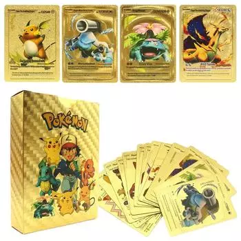 Карты с покемонами, металлические, золотые, серебряные, английские, Vmax GX, энергетические карты, Чаризард Пикачу, редкая коллекция, боевой тренер, подарок для мальчиков, светится/1