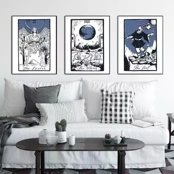 Карты Таро, настенное искусство, холст, картина в стиле бохо, черно-белый постер в стиле хиппи для скандинавской спальни, гостиной, ванной комнаты, любителей солнечной еды 21cm30cm NoFrame