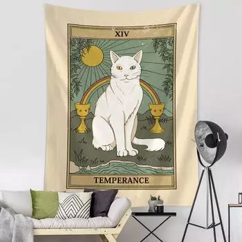 Карты Таро с мультяшным котом, гобелен, настенный гобелен, тайна, колдовство, психоделический тапиз, хиппи, домашний декор для комнаты 95x70cm