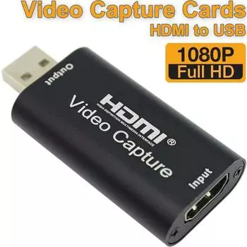 Карты захвата аудио-видео HDMI-USB 1080p USB2.0 Запись через цифровую зеркальную видеокамеру Action Cam чёрный
