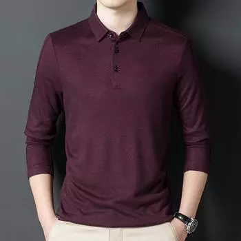 Кашемировая футболка с длинным рукавом, осенняя новая модная деловая мужская футболка, простая однотонная мужская футболка с лацканами с длинным рукавом M