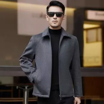 Кашемировая куртка мужская осенне-зимняя для пап среднего и пожилого возраста, утолщенная шерстяная куртка с лацканами, повседневная короткая шерстяная куртка 170