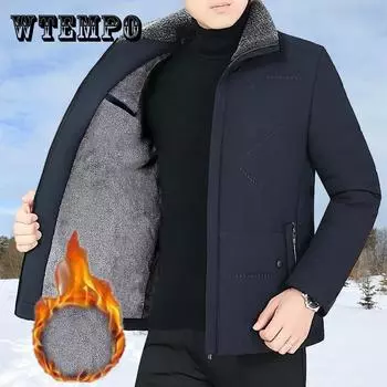 Кашемировая куртка, зимняя теплая куртка с большим меховым воротником, повседневное пальто для мужчин среднего возраста 4XL синий