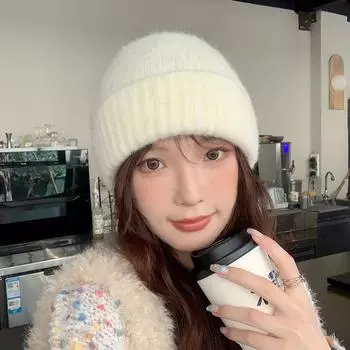 Кашемировая вязаная шапка Baotou, детская осенне-зимняя теплая шерстяная шапка, большая окружность головы, плюш, новая чёрный