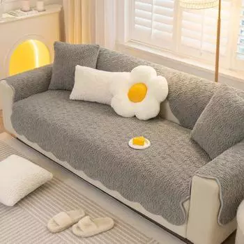 Кашемировая зимняя плюшевая диванная подушка, утолщенная подушка, новый нескользящий кремовый кожаный чехол для дивана, полотенце 70x70