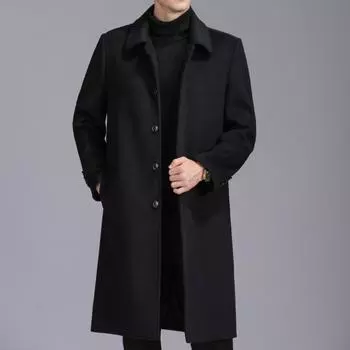 Кашемировое пальто мужское длинное выше колена осенне-зимнее утолщенное ветровка Nizi шерстяное пальто для пап среднего и пожилого возраста одежда 170