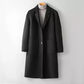 Кашемировое пальто мужское шерстяное пальто высокого класса двухстороннее L чёрный