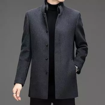 Кашемировое пальто мужское средней длины с двухсторонним мехом норки, воротником-стойкой, деловое зимнее пальто для папы среднего возраста 170