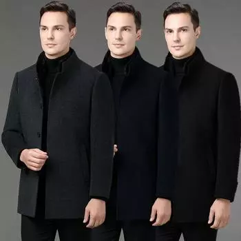 Кашемировое пальто мужское средней длины с воротником из меха норки, съемная подкладка из белого утиного пуха, шерстяное кашемировое пальто, куртка 170