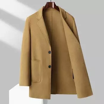 Кашемировое пальто мужское средней и длинной длины утолщенное шерстяное деловое тонкое пальто 170 чёрный