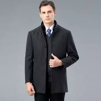 Кашемировое пальто мужское зимнее новое норковое меховое воротник-стойка толстое теплое шерстяное пальто для мужчин среднего возраста 170