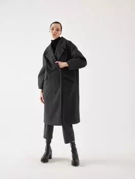 Кашемировое пальто оверсайз черного цвета в полоску с рукавами