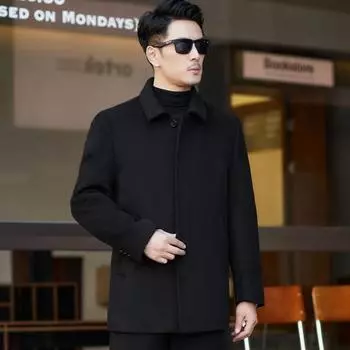Кашемировое пальто средней длины, мужское деловое пальто с пуховой подкладкой, утолщенное теплое зимнее шерстяное пальто для папы 170