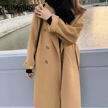 Кашемировое пальто, женский высококачественный двубортный двусторонний твидовый пиджак из чистой шерсти S чёрный