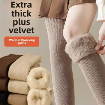 Кашемировые гольфы детские осенние и зимние чулки с начесом утолщенные теплые высокие плюшевые наколенники гольфы зимние one size чёрный