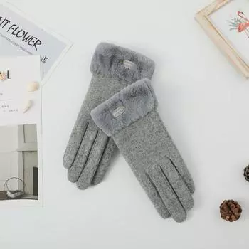 Кашемировые перчатки для женщин зимой и осенью плюс бархат, утолщенные и теплые корейский стиль милые кашемировые перчатки для вождения с сенсорным экраном для женщин One Size