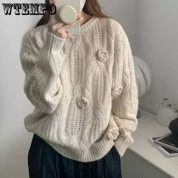 Кашемировые пуловеры, свитер, женский зимний новый утепленный свободный шерстяной свитер с длинными рукавами и половиной шеи, вязаный низ, женский шерстяной свитер OneSize бежевый