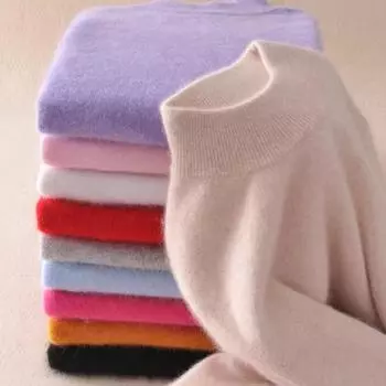 Кашемировый хлопковый полуводолазный женский пуловер 2024 осень-зима повседневная одежда базовый теплый джемпер Pull Femme вязаный свитер S небесно-голубой