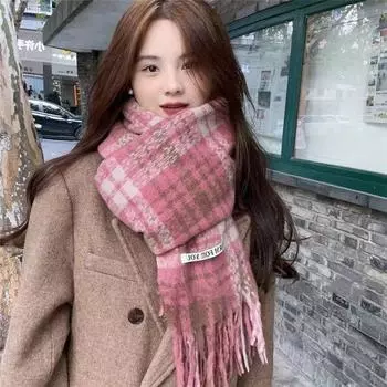 Кашемировый клетчатый шарф с кисточками, осенне-зимний утолщенный теплый шарф, ветрозащитный шарф из пашмины для женщин, подарок