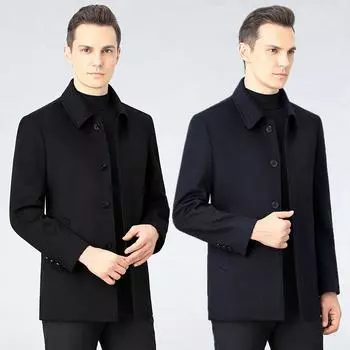 Кашемировый пиджак для мужчин среднего возраста с лацканами, повседневный однотонный шерстяной пиджак, утолщенная одежда для пап среднего и пожилого возраста 165