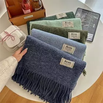 Кашемировый шарф на ощупь, осенне-зимний, однотонный, женский, с толстой кисточкой, простой и универсальный, мягкий и теплый, имитация кашемира, шаль 65 * 196cm