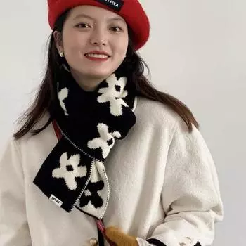 Кашемировый шарф с мелким цветочным узором, женский зимний вязаный шарф, японский теплый утолщенный шарф