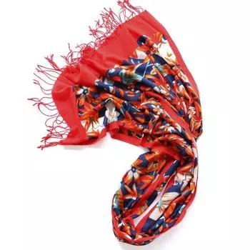 Кашемировый шарф с принтом, шерстяная шаль с бахромой в этническом стиле, цветной плетеный шарф на осень и зиму 200 красный