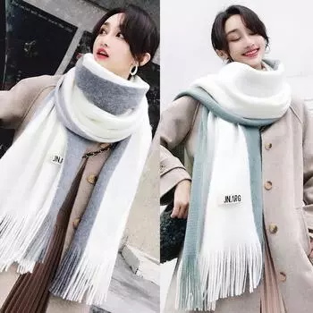 Кашемировый шарф, теплый зимний для женщин, пончо, накидка, шаль, корейский стиль, вязаные двухцветные накидки, шейный платок