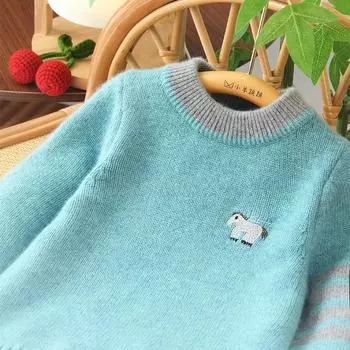 Кашемировый свитер с изображением маленькой овечки: Теплый, плотный, повседневный трикотаж для мальчиков и девочек 80 cm верблюд