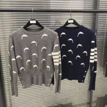 Кашемировый свитер унисекс: Свитер с круглым вырезом «Дельфин» M