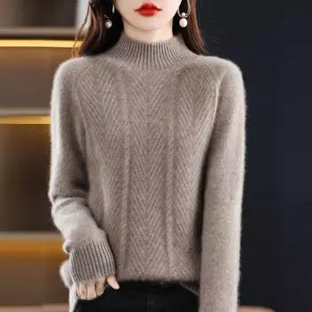 Кашемировый свитер женский полуводолазка пуловер вязаные свитера теплый трикотаж женский джемпер зимний повседневный топ XXL белый