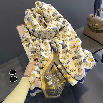 Кашемировый теплый платок, женский осенне-зимний шарф оранжевый