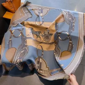 Кашемировый Теплый Пончо Шарф Женский Зимний Толстый Плед Накидки Буфанда Эшарп Пашмина Роскошный Высокое Качество Принт Шаль Хиджаб 132X134cm