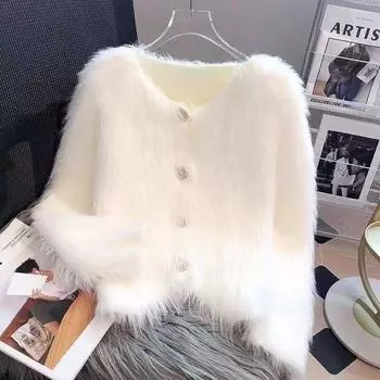 Кашемировый вязаный кардиган, свитер, пальто, женский, осень-зима 2023, популярный европейский мягкий кардиган, женский свитер One Size чёрный