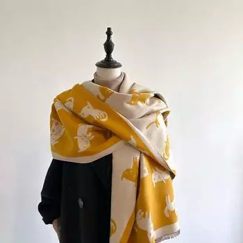 Кашемировый зимний шарф-пончо с принтом кошки для женщин, роскошный дизайн, теплая шаль, толстое одеяло-основа, буфанда с кисточками, повседневные аксессуары