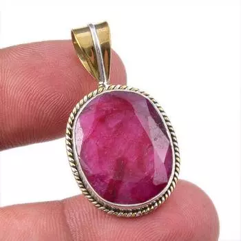 Kashmir Red Ruby(Simulated) 925 Sterling Silver Gift Two Tone Pendant 1.50 O5a33