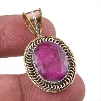 Kashmir Red Ruby(Simulated) 925 Sterling Silver Gift Two Tone Pendant 1.50 a6n32