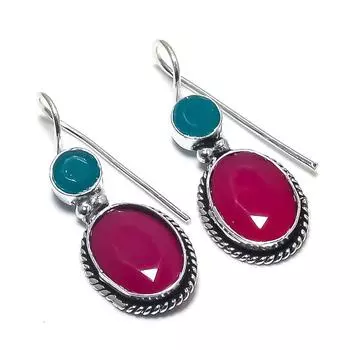 Кашмир Руби(Смоделированный), Изумруд(Смоделированный) Серьги с драгоценными камнями 1,34 O3M14