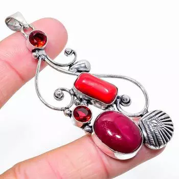 Кашмир Руби(Смоделированный), Ювелирный кулон ручной работы с гранатовым камнем 3,07 дюйма b0y43