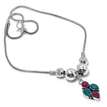 Кашмирский рубин, изумруд натуральный драгоценный камень подарочное ожерелье ручной работы 18 e0o75