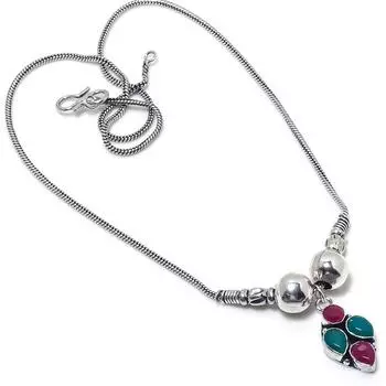 Кашмир Рубин, Изумруд(Смоделированный) Подарочное ожерелье ручной работы с драгоценными камнями 18 дюймов R2V56